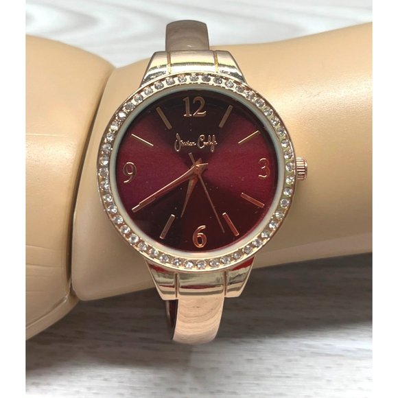 Jessica Carlyle Watch Cuff Bracelet Rose Gold Tone Quartz Rhinestones - Picture 11 of 11